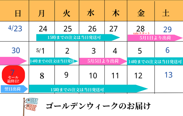 2023ゴールデンウィークのお届けについて