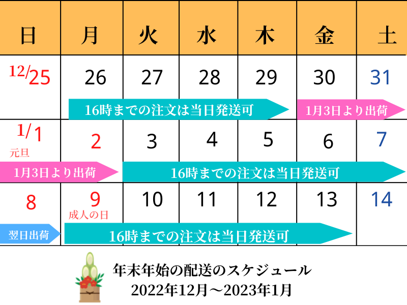 【お知らせ】年末年始の配送・お問い合わせスケジュールについて