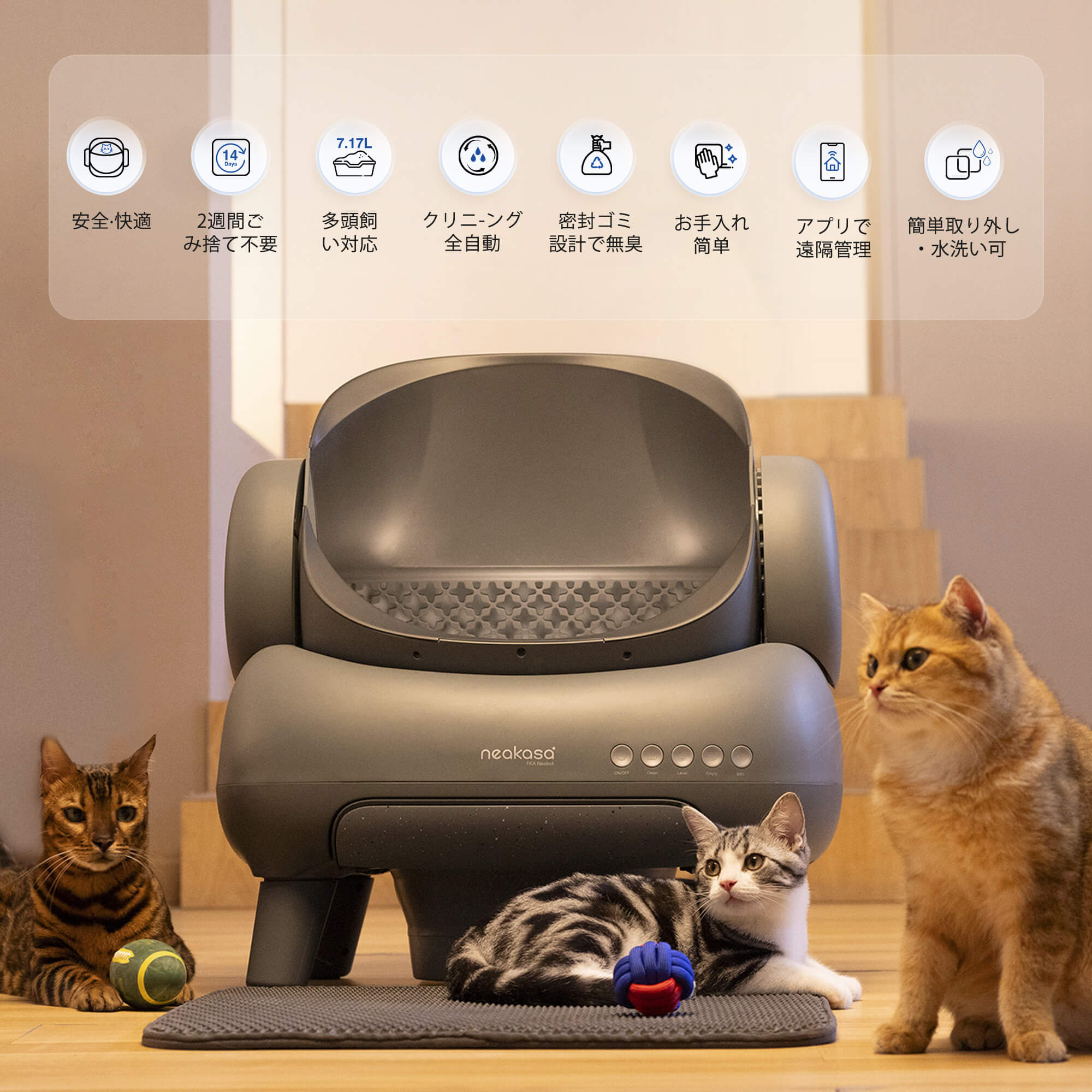 Neakasa M1 Plus / Lite オープン型全自動猫トイレ本体｜多頭飼い